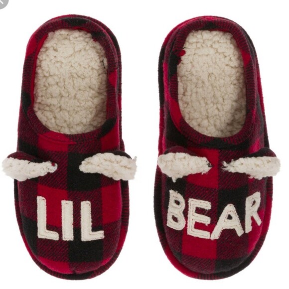 Lil' Bear Dearfoams Slipper  Kids Youth 13-1  Clog Slide  NWT  Red Buffalo Plaid - Picture 1 of 7